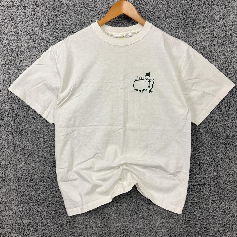 Vintage Masters Shirt Mens Large White Golf Tee Augusta National USA Map Logo